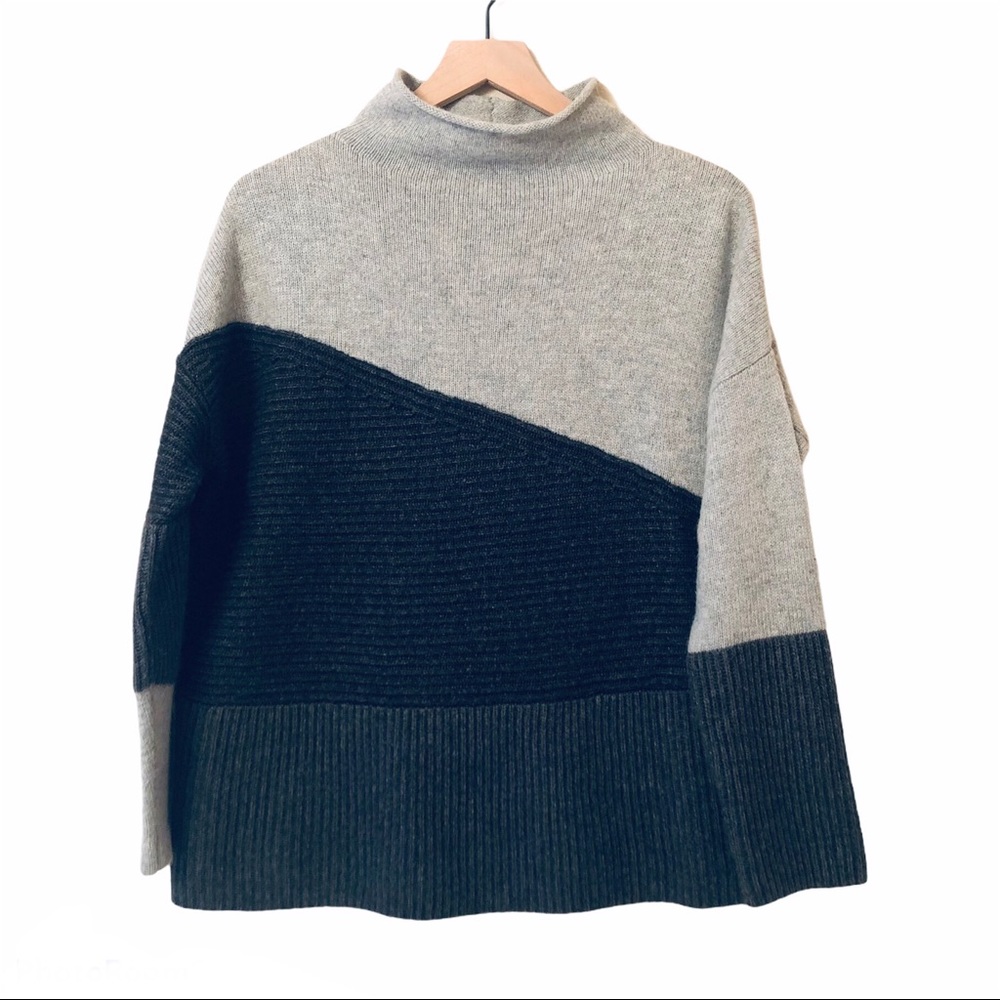 French Connection Color Block Wool Blend Sweater S
